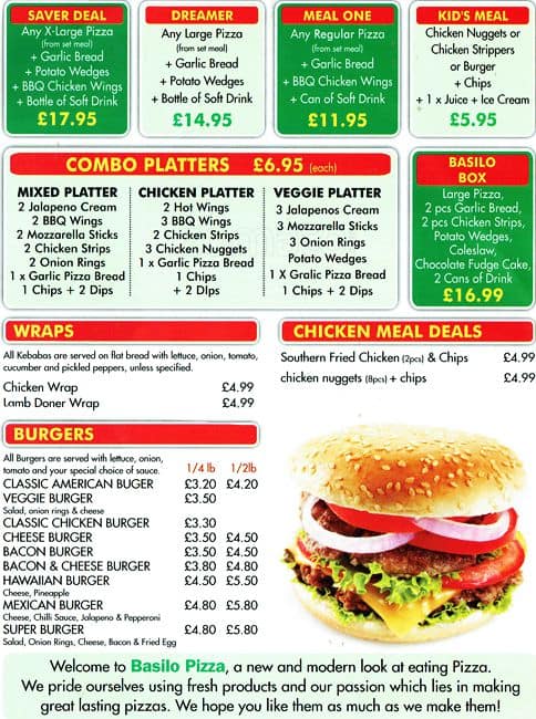 Basilo Pizza menu