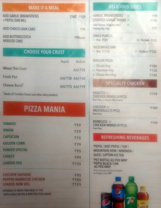 Domino's Pizza Pallikaranai, Chennai menu