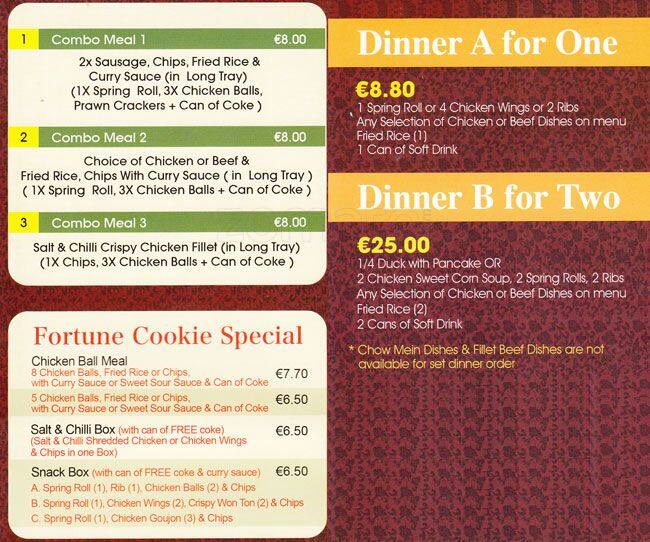 Menu at Fortune Cookie fast food, Dublin