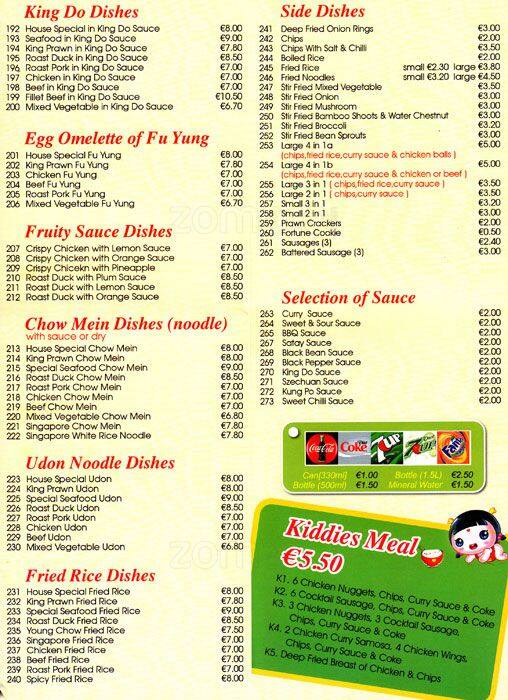 Menu at Fortune Cookie fast food, Dublin