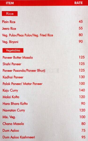 Hotel Vijay Niwas menu