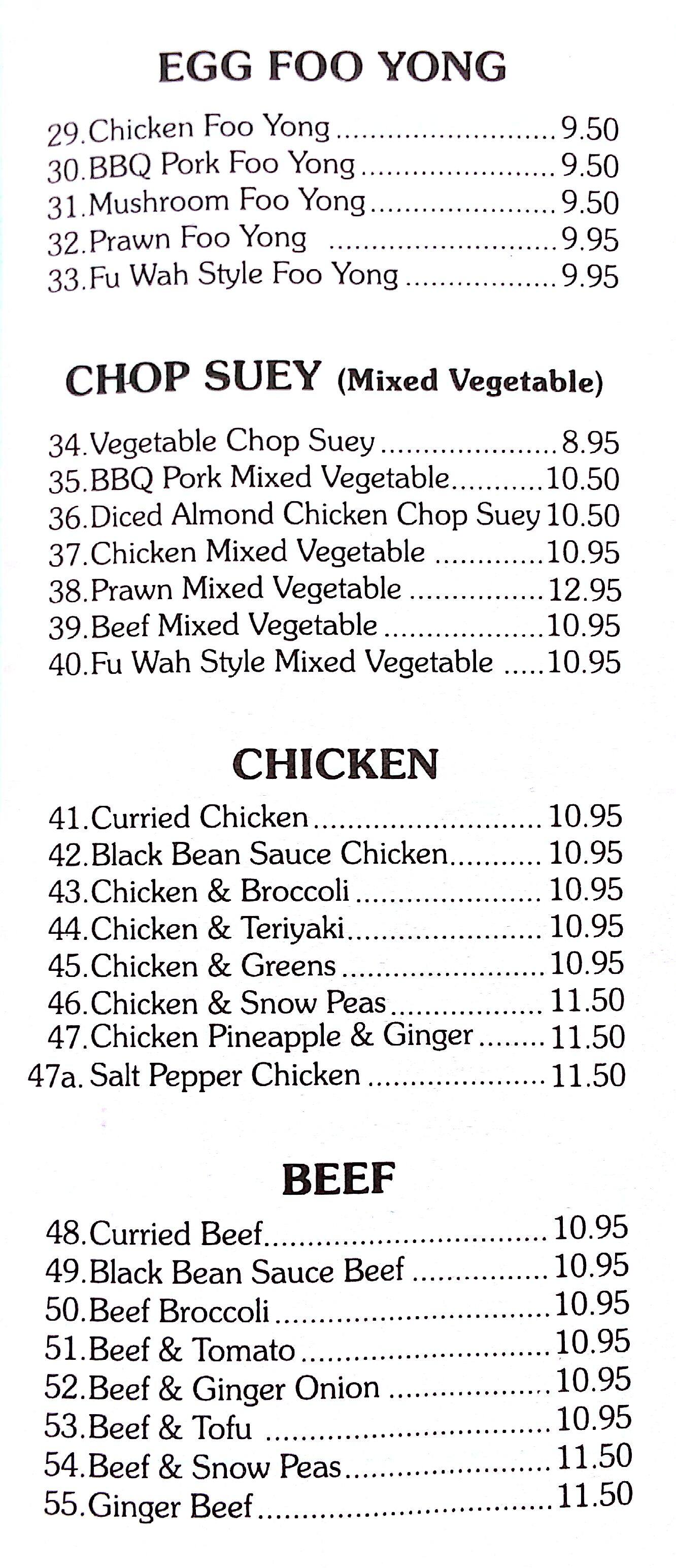 Menu at Fu Wah Express Chinese Foods restaurant, Langford