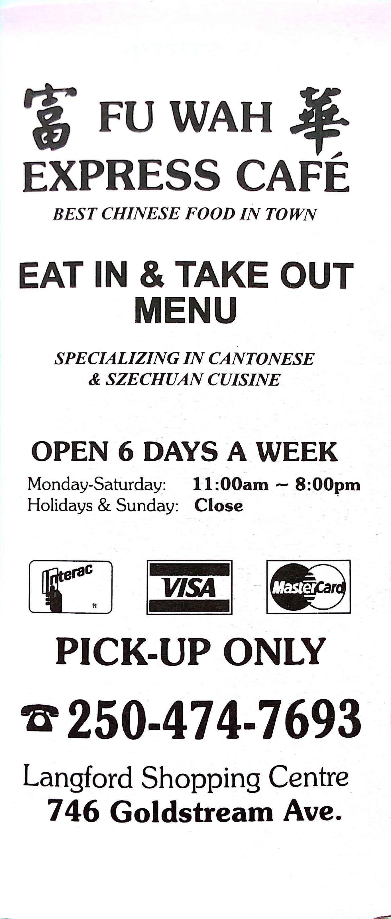 Menu at Fu Wah Express Chinese Foods restaurant, Langford