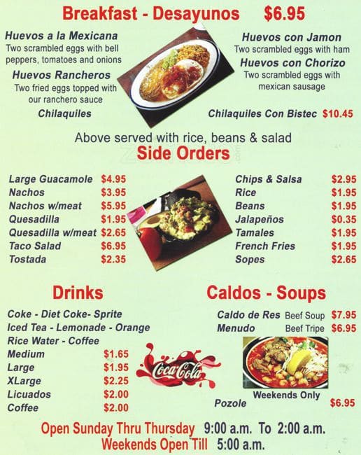 Menu at El Burrito Tapatio restaurant, Addison