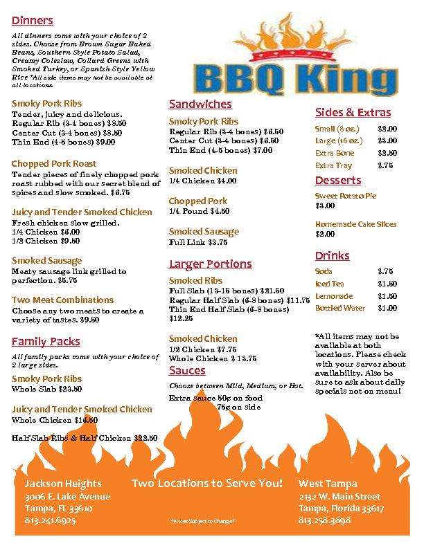 BarBQue King Menu, Menu for BarBQue King, West Tampa, Tampa Bay Urbanspoon/Zomato