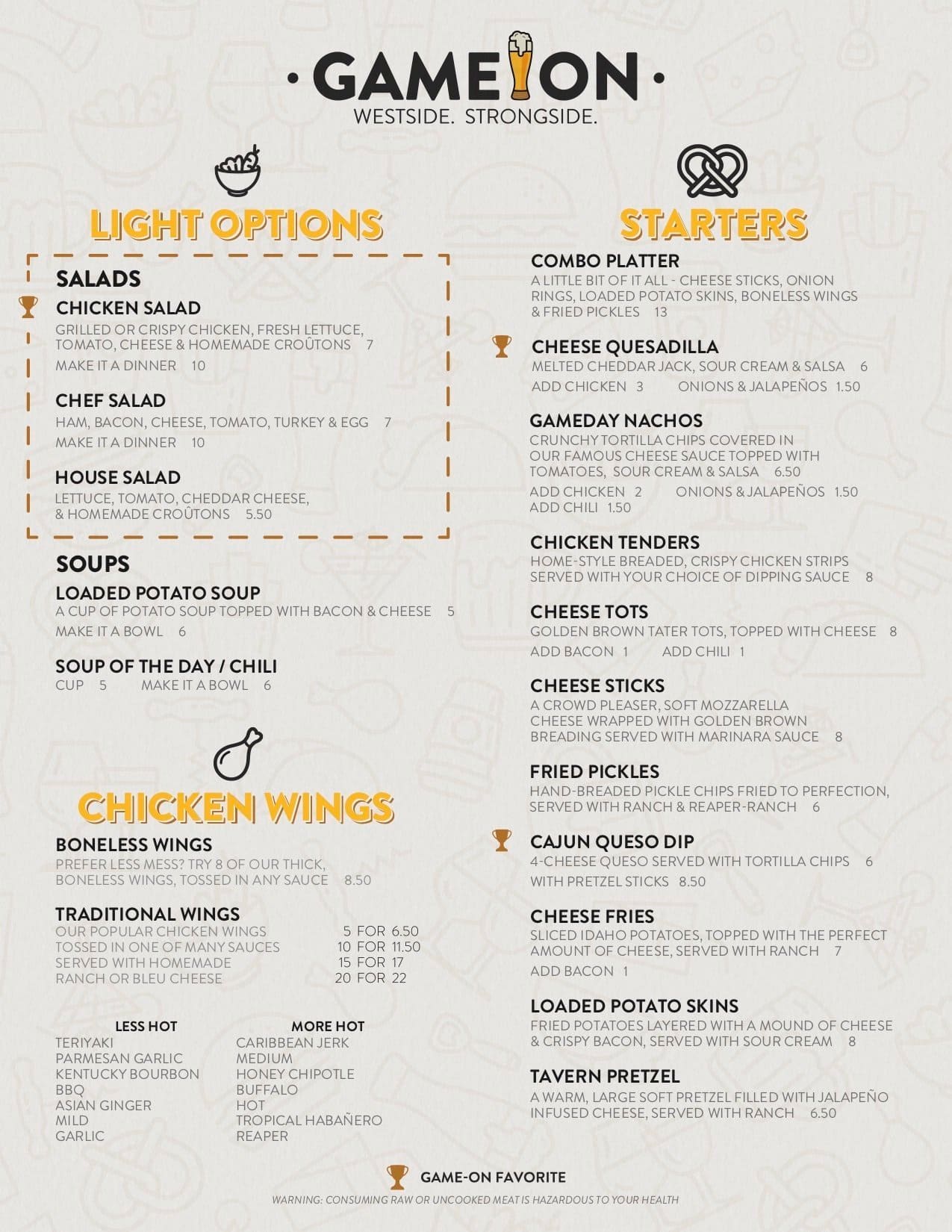 Game On Menu Menu For Game On Monfort Heights White Oak Cincinnati