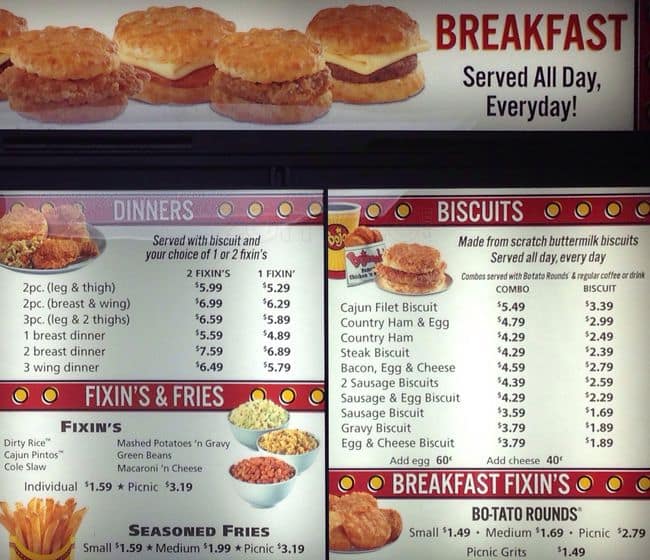 Bojangles' Famous Chicken 'n Biscuits Menu - Urbanspoon/Zomato