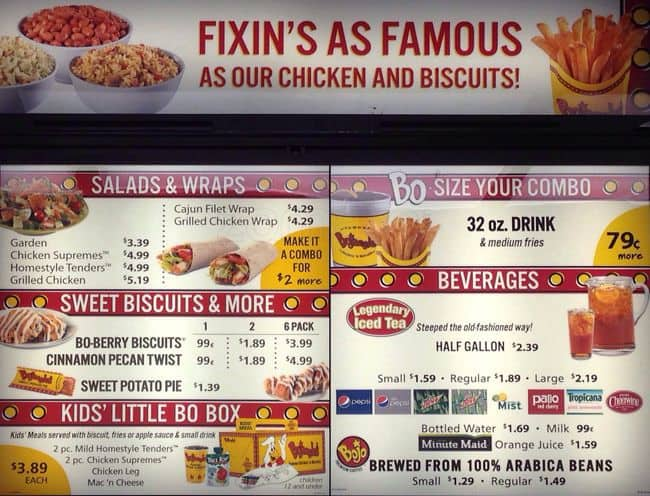 Menu at Bojangles fast food, Charlotte, Albemarle Rd