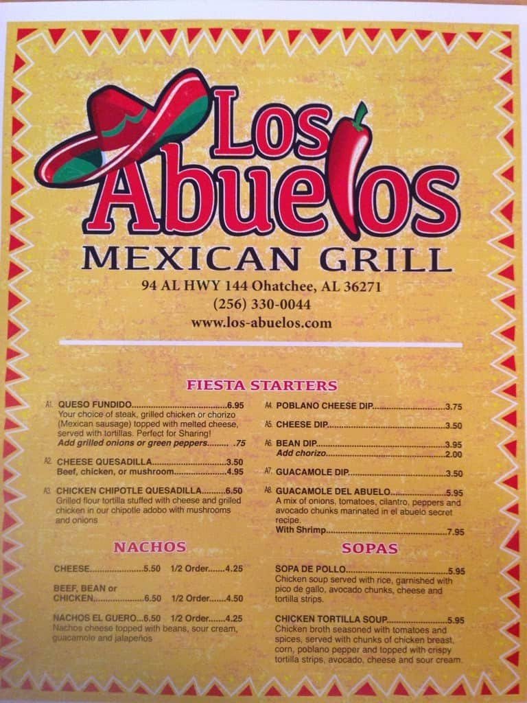 Los Abuelos Menu, Menu for Los Abuelos, Ohatchee, Ohatchee - Urbanspoon ...