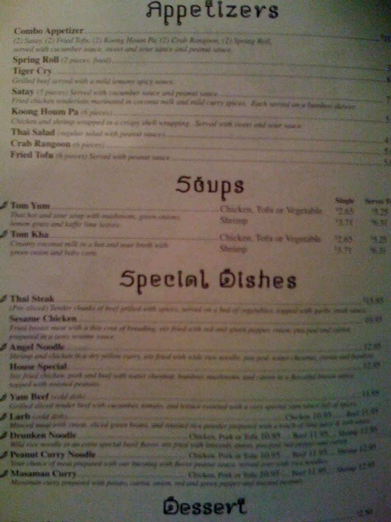 Menu at Bangkok Flavor restaurant, Kalamazoo