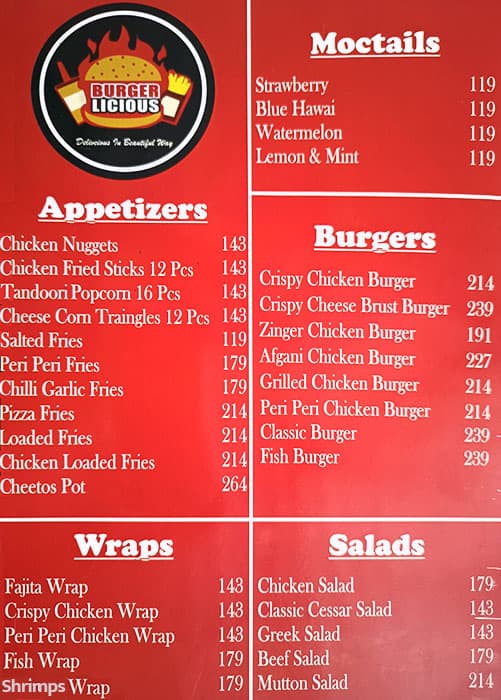 Menu of Burger Licious, Langer Houz, Hyderabad