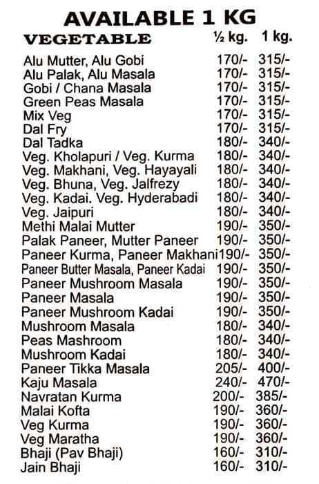 Choice Only Veg menu