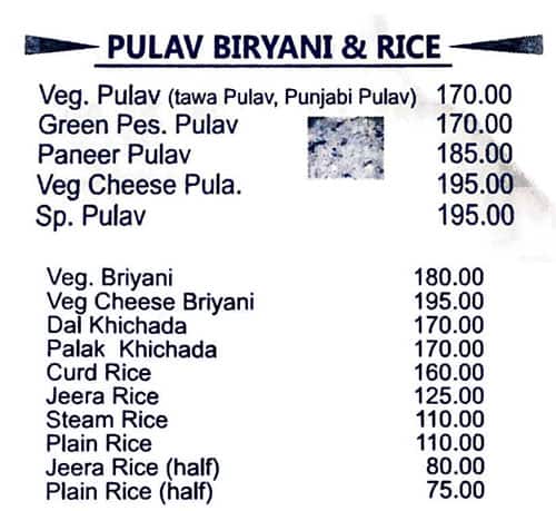 Choice Only Veg menu