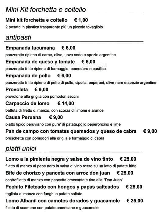 Menu di Don Juanito 