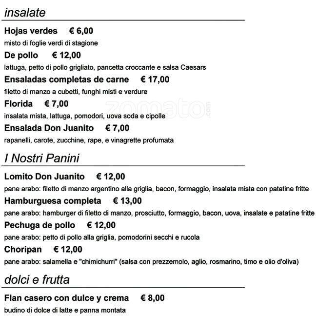 Menu di Don Juanito 