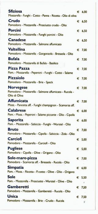 Menu di Sole Mare Pizza 