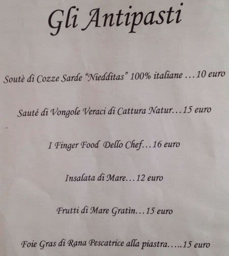 Menu di Pescheria Sor Duilio 
