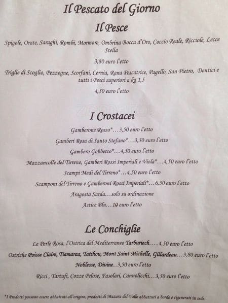 Menu di Pescheria Sor Duilio 