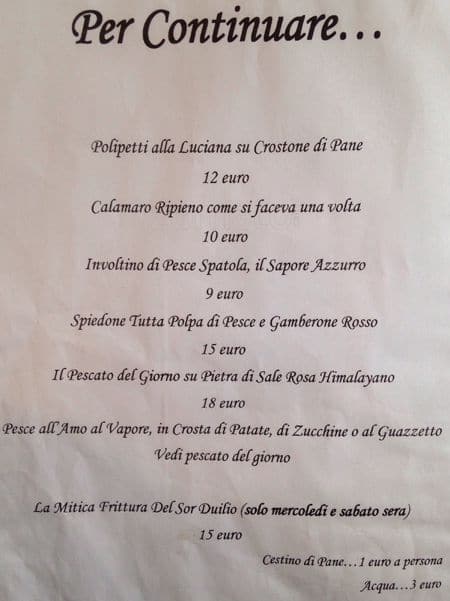 Menu di Pescheria Sor Duilio 