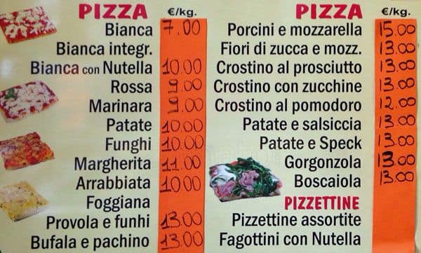 Menu di Pizzeria Pizza Margherita....pizza a taglio 