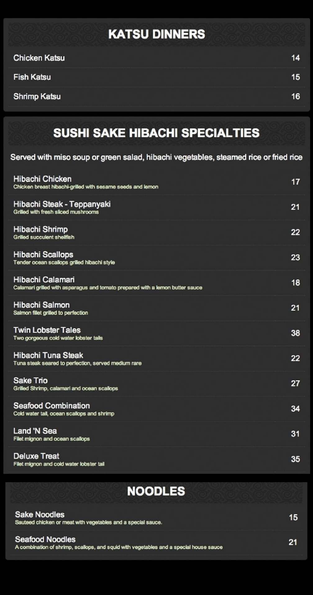 Menu at Sushi Sake Brickell restaurant, Miami, 261 SW 8th St