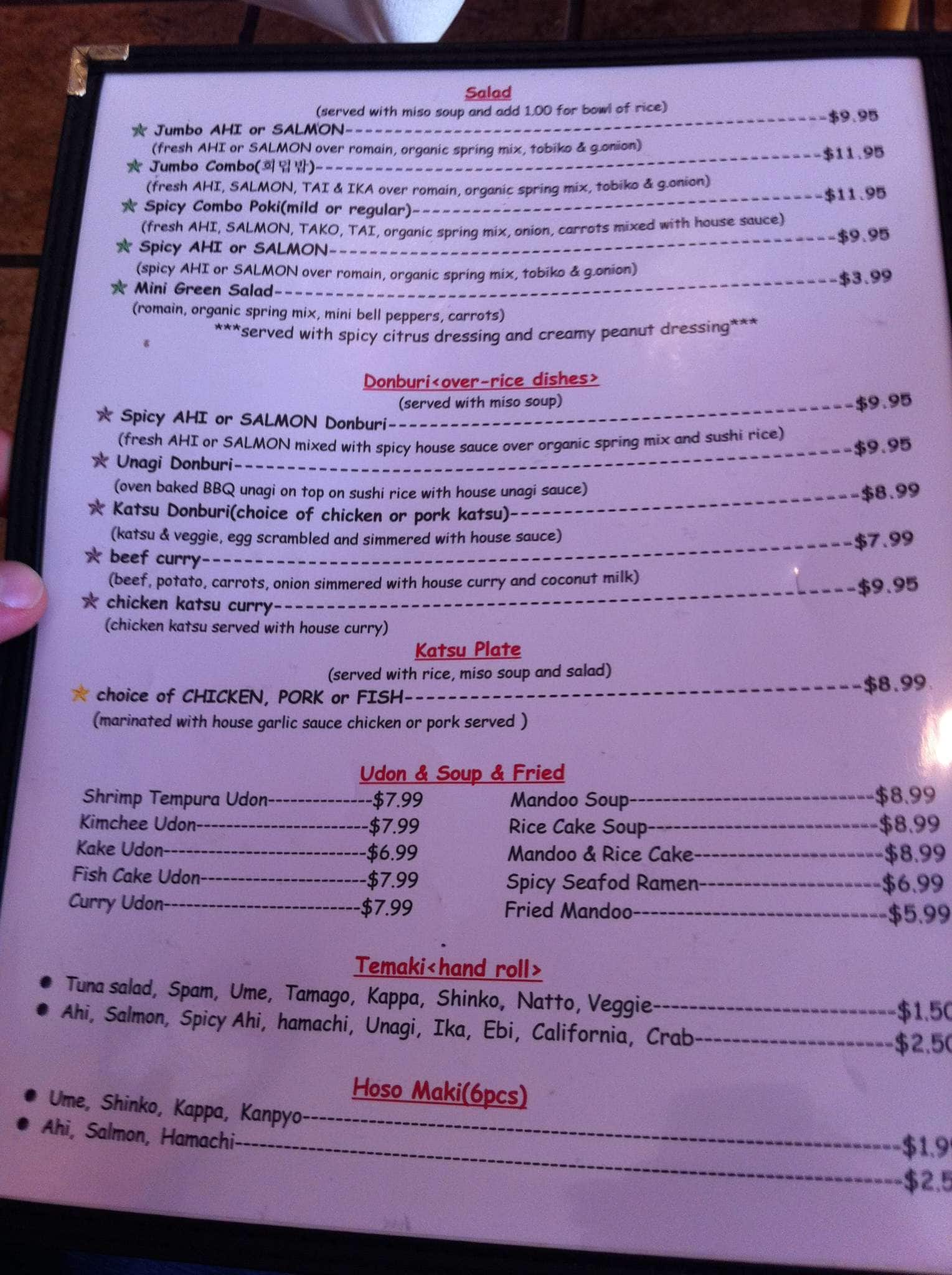 Menu at Sushi Spot restaurant, Aiea