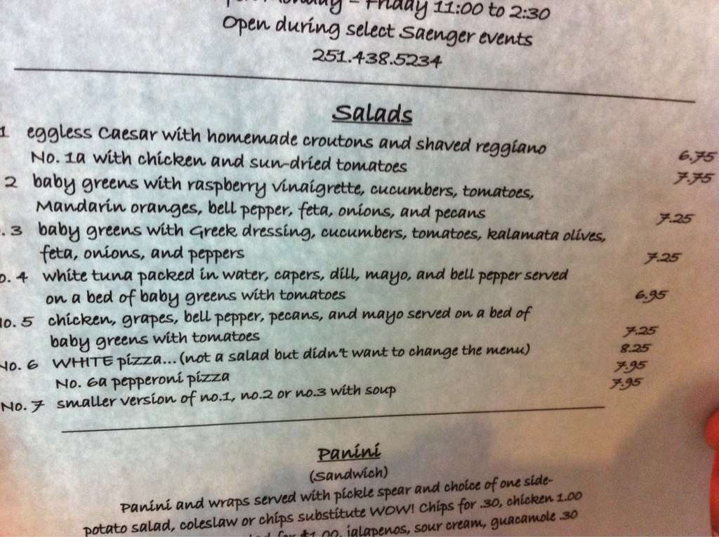 Carta de 219 Restaurant