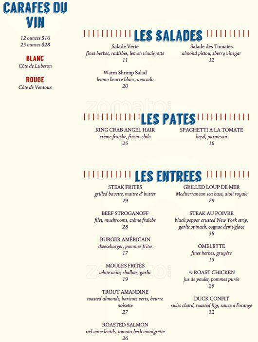 Menu at Le Zoo - French Restaurant Miami Beach, Bal Harbour