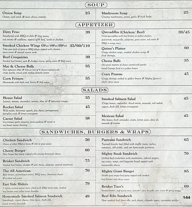 Menu at Mighty Quinn's BBQ, Dubai