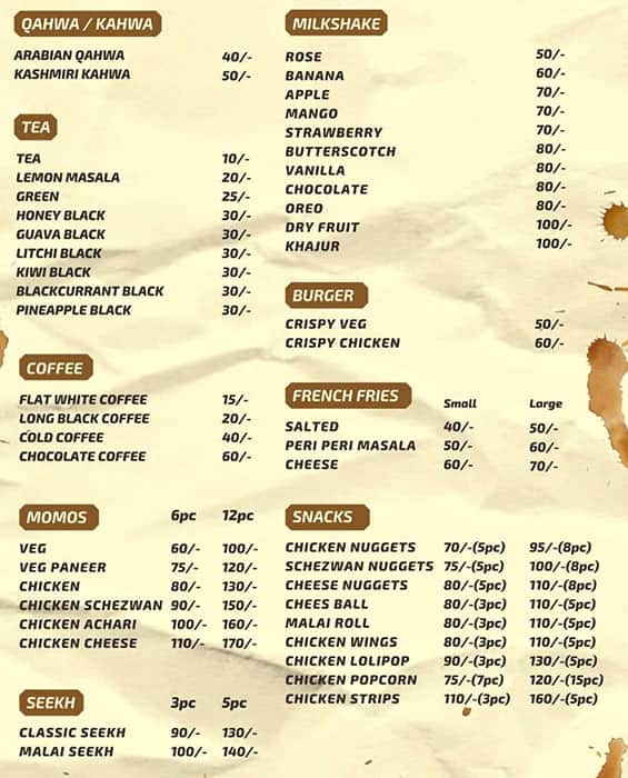 Menu of Qahwa The Cafe, Vikhroli, Mumbai