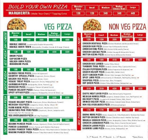 Chicago's pizza deals menu