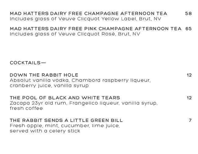 Menu at Mad Hatters Afternoon Tea desserts, London