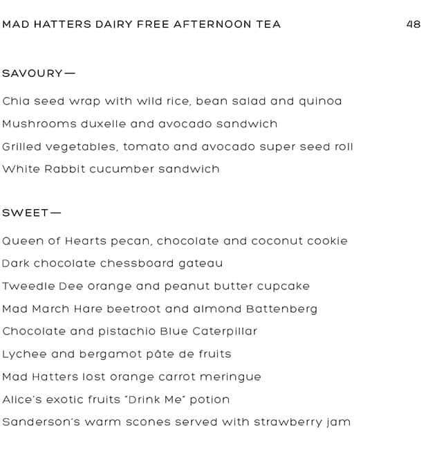 Menu at Mad Hatters Afternoon Tea desserts, London