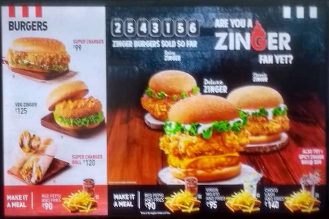 KFC menu