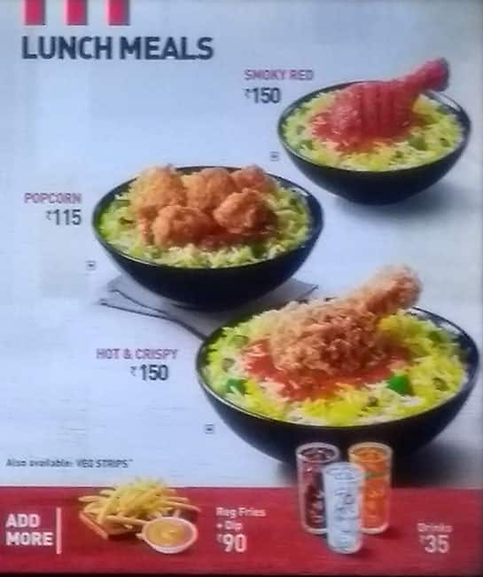 KFC menu
