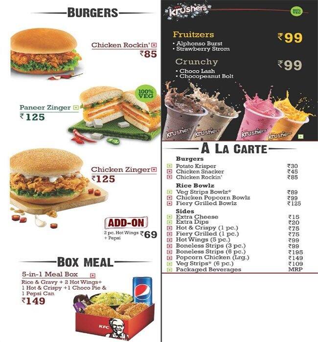 KFC Menu, Menu for KFC, Sector 8, Chandigarh Zomato