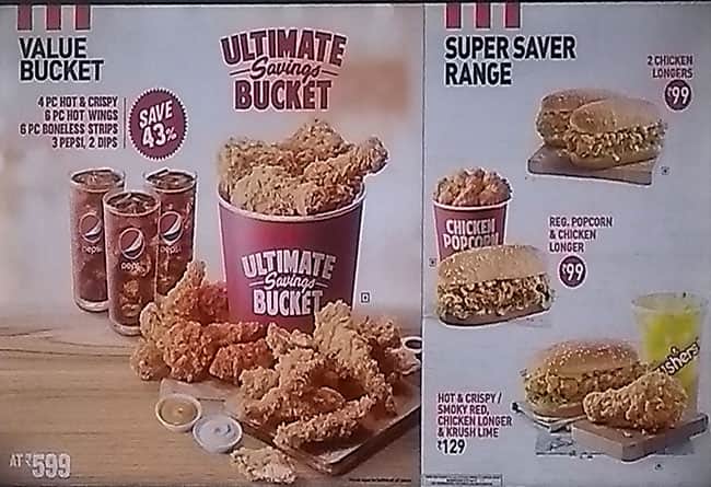 KFC menu