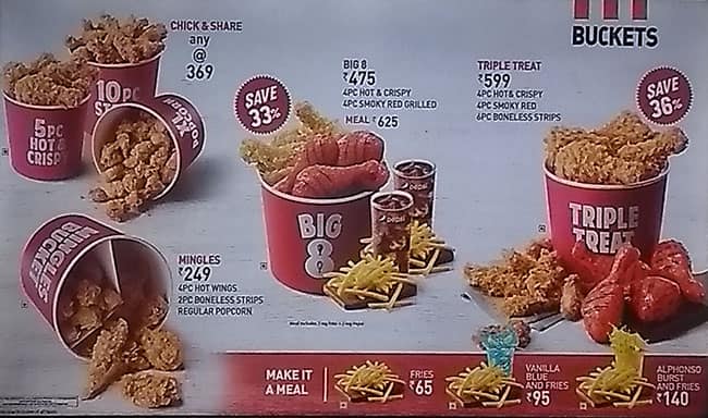 KFC menu