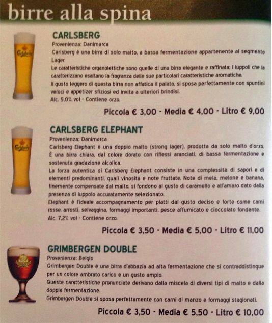 Menu di Matricola Pub 