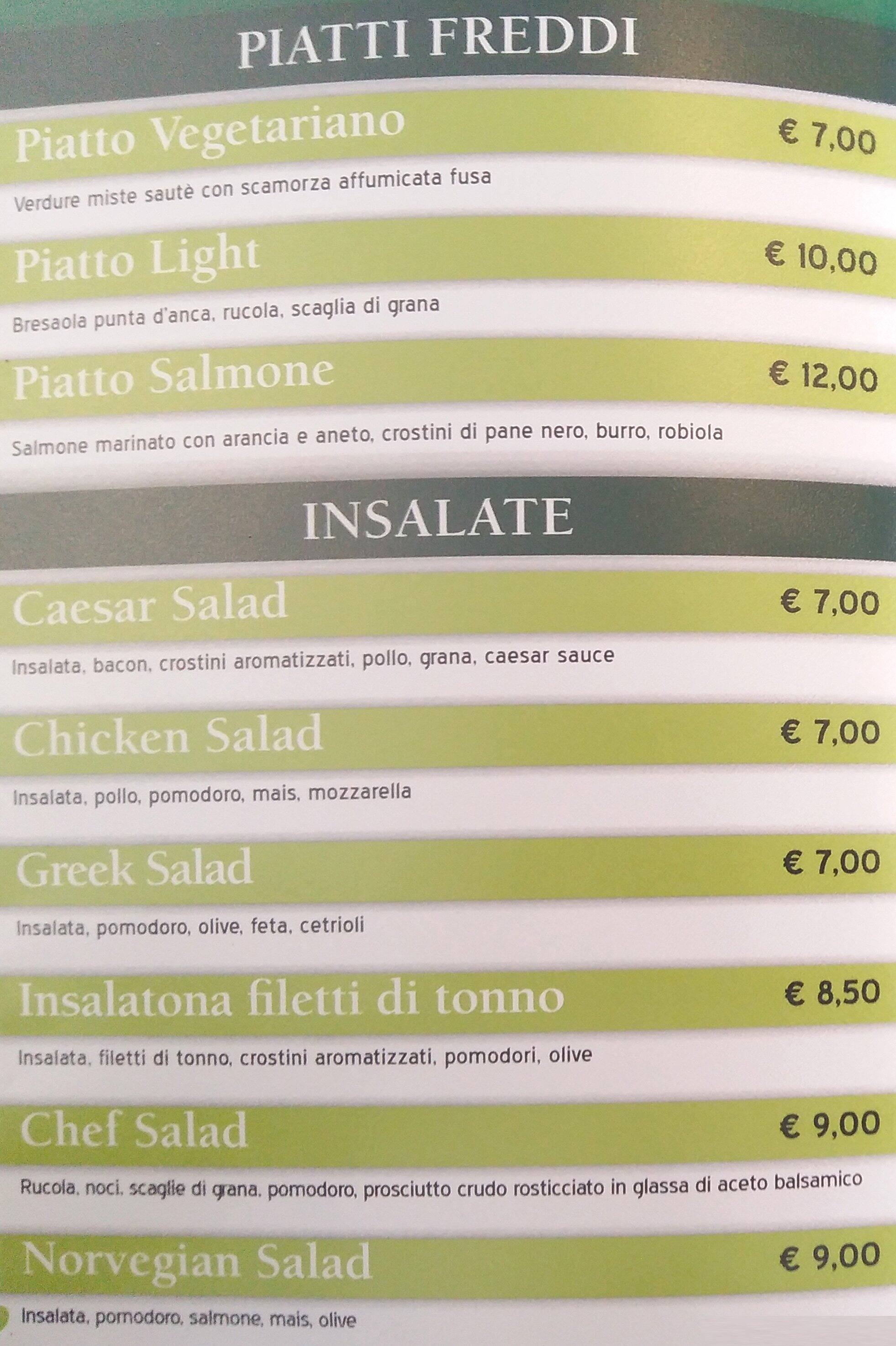 Menu di Matricola Pub 