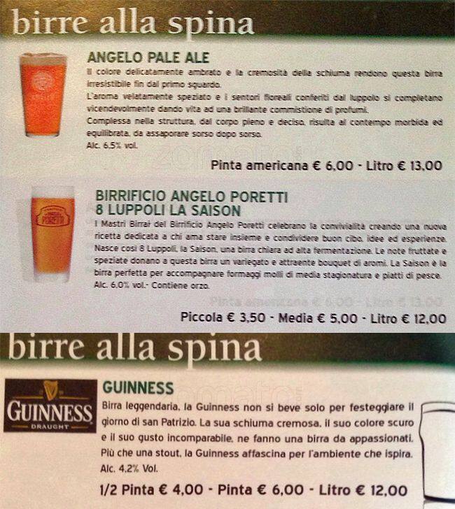 Menu di Matricola Pub 