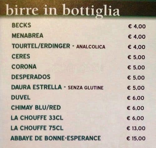 Menu di Matricola Pub 