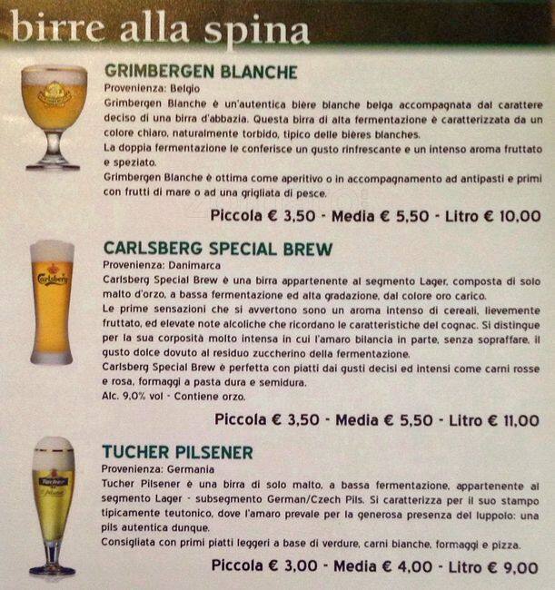 Menu di Matricola Pub 
