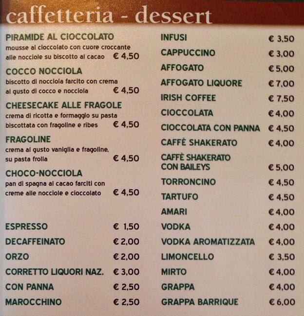 Menu di Matricola Pub 