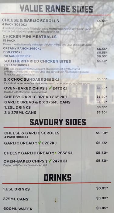 Carta de Domino's Pizza Cranbourne