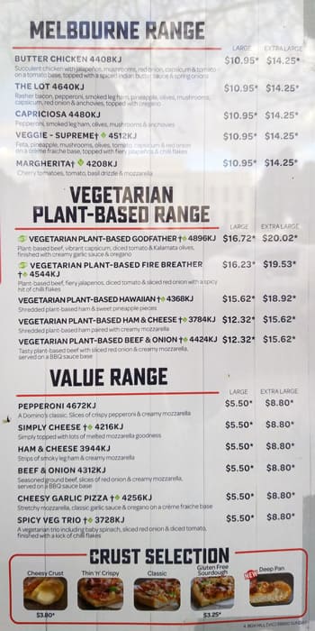 Carta de Domino's Pizza Cranbourne