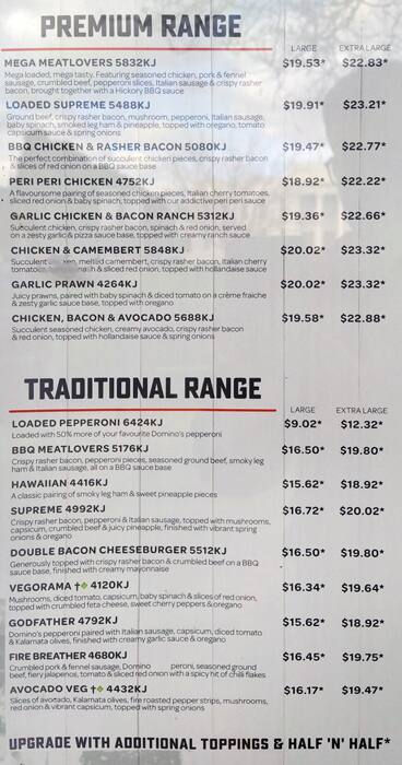 Carta de Domino's Pizza Cranbourne