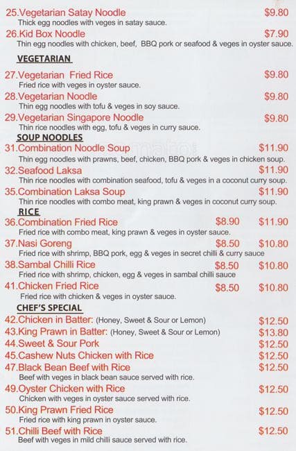 Menu At Noodle And Rice Restaurant Redbank Plains