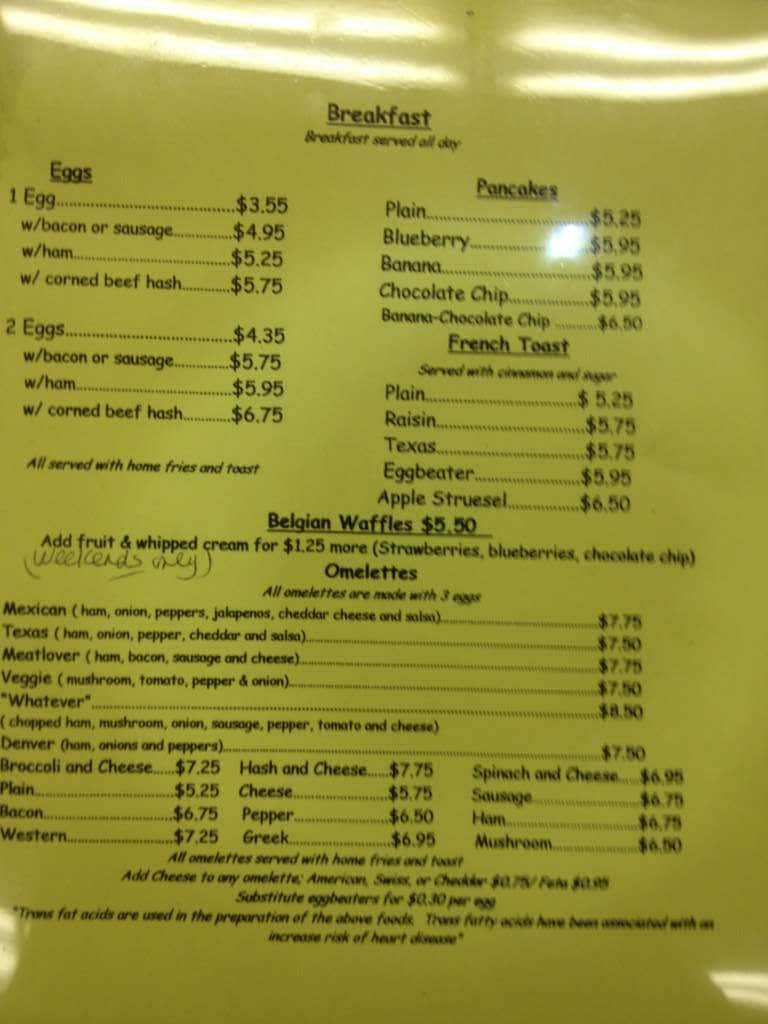 Sunny Side Cafe Menu, Menu for Sunny Side Cafe, Wilmington, Boston