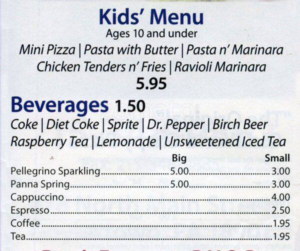 Menu at Bacco Bistro pizzeria, Doylestown